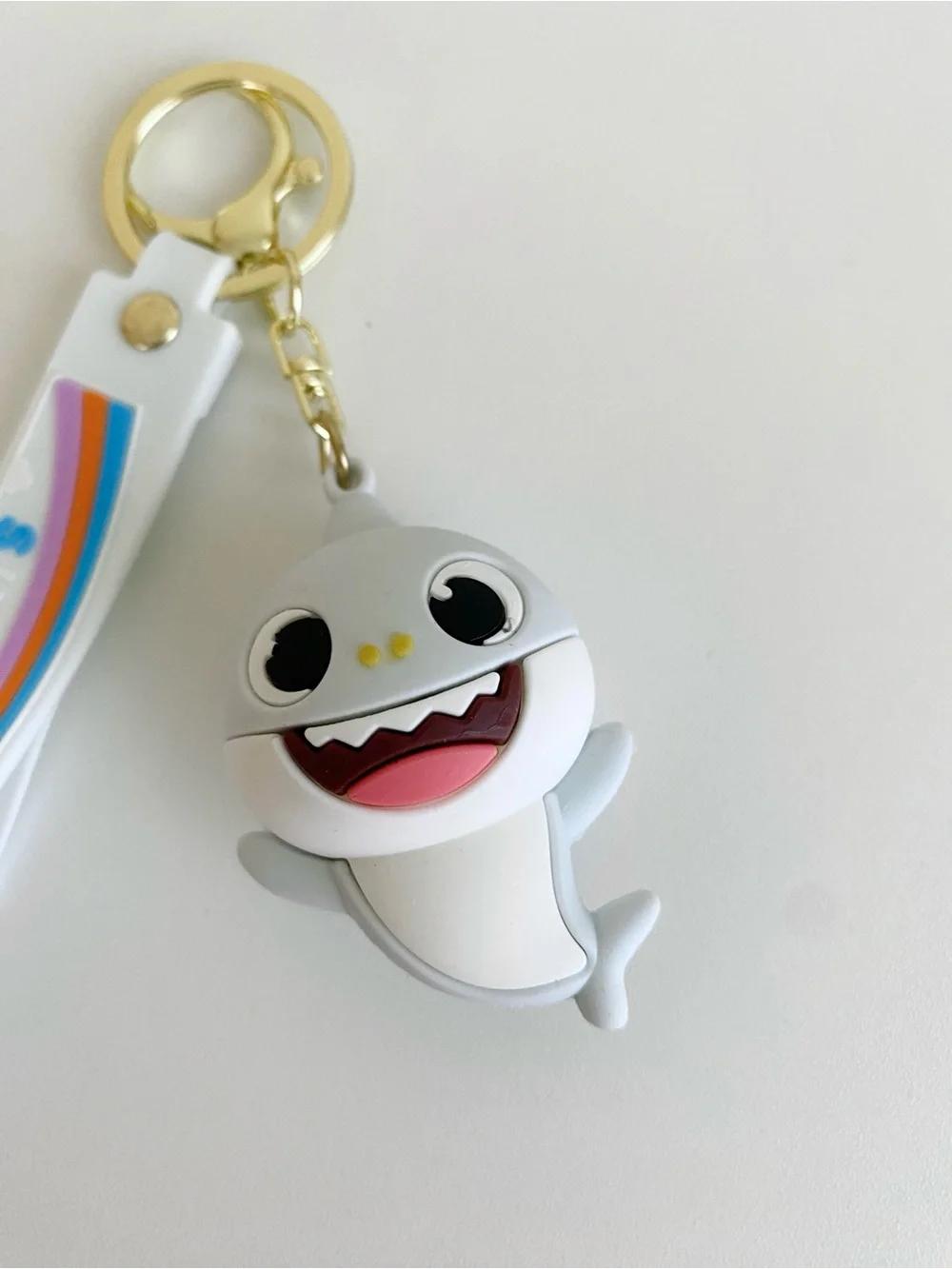 Baby Shark Silicone Keychain Charm in Light Gray & White